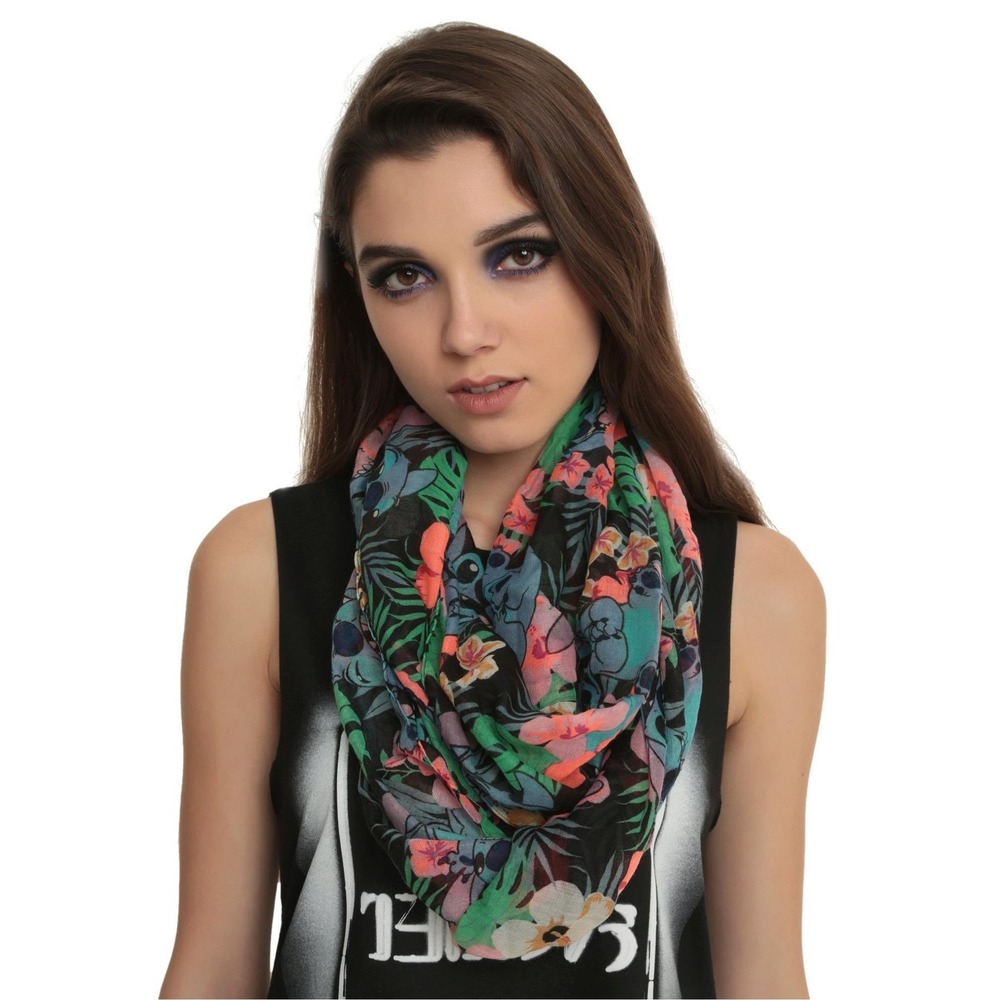 Disney Loungefly Lilo Stitch Infinity Scarf OS Hawaiian Tropical Floral Hibiscus